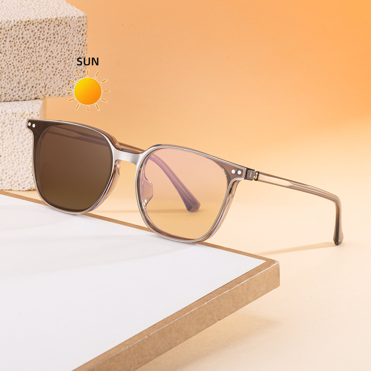 2026 New Fashion Square Frame Photochromic Magnetic Clip-On Trendy Acetate Sunglasses for Men,