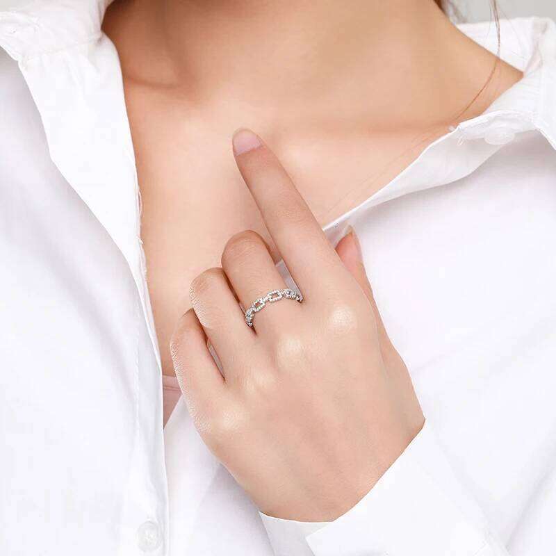 Ailmay Cadena Hueca Genuine 925 Sterling Silver Stackable Charm Finger Ring For Women Girls Anti-allergy Fine Jewelry Gifts H260312