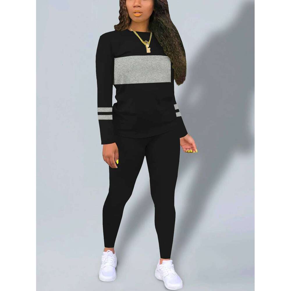 Women's Two-Piece Set Sleeve Pants Sportswear Autumn Breathable Moisture-Wicking round Neck Pullover Casual Long Sleev C260312