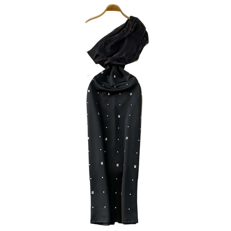 Elegant and a22 exquisite women's off shoulder dress with high-end summer design, diamond decoration, satin patchwork waistband