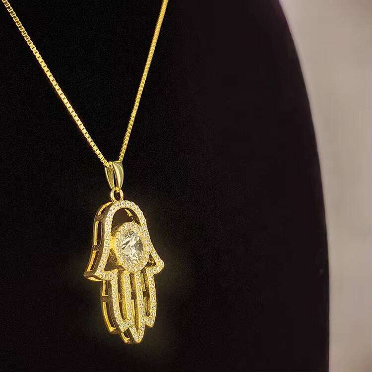 Premium Jewelry Gold Cinnabar Islamic Solid Pure Sier Khamsah Hamsa Collarbone Chain Necklace, Suitable for Women and Men