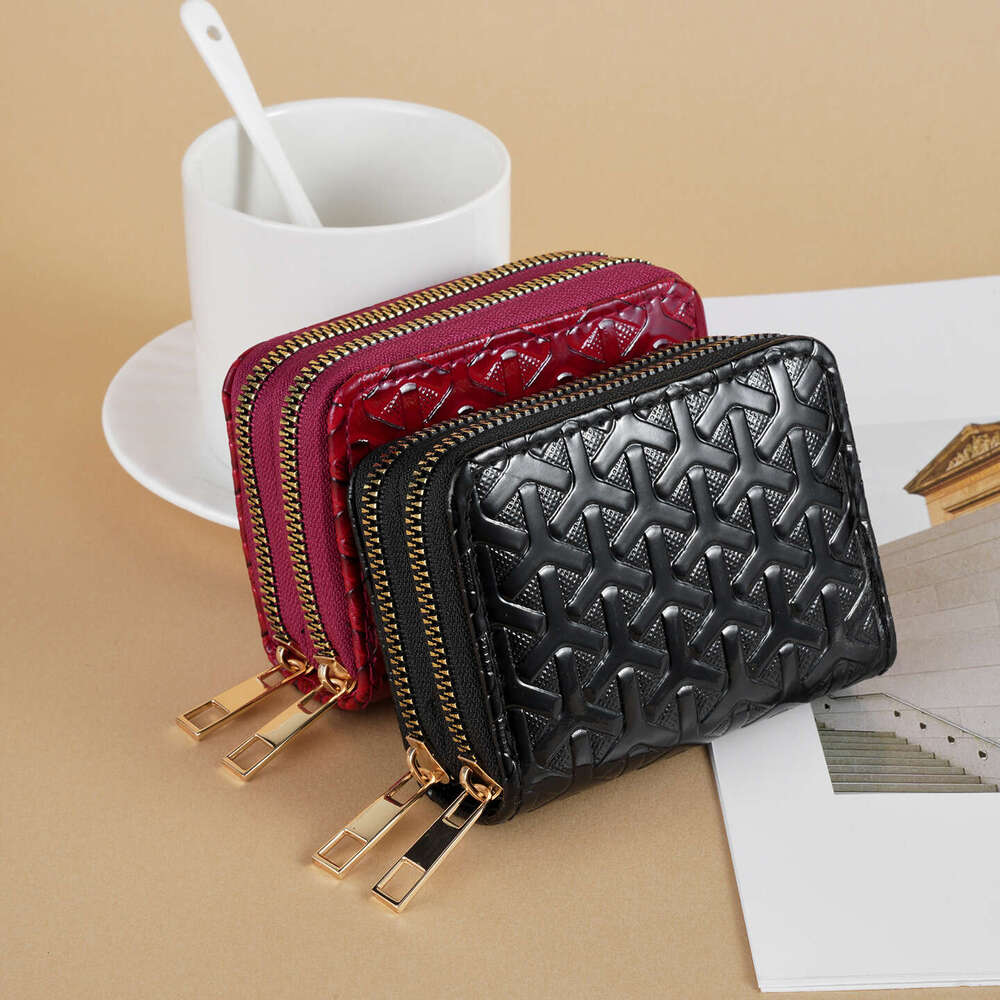 Luxury fashion wallet New Women S Wallet Short Style Multi Card Slot Double Zipper Versatile Fashionable Solid Color Herringbone Pattern Coin Purse An