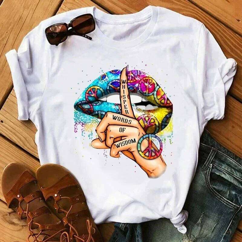 Whisper Words of Wisdom Lip Print T Short Sleeve O Neck Loose Women Tshirt Ladies Tee Shirt Tops Camisetas Mujer Z260312