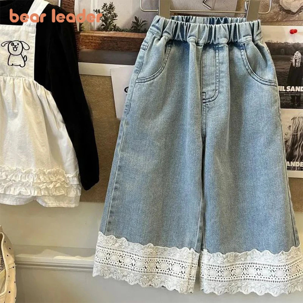 Bear Leader Summer Blue Jeans 27yearold Simple Kids Clothes Girls Korean Edition Fashion Lace Decoration Casual Pants 260311