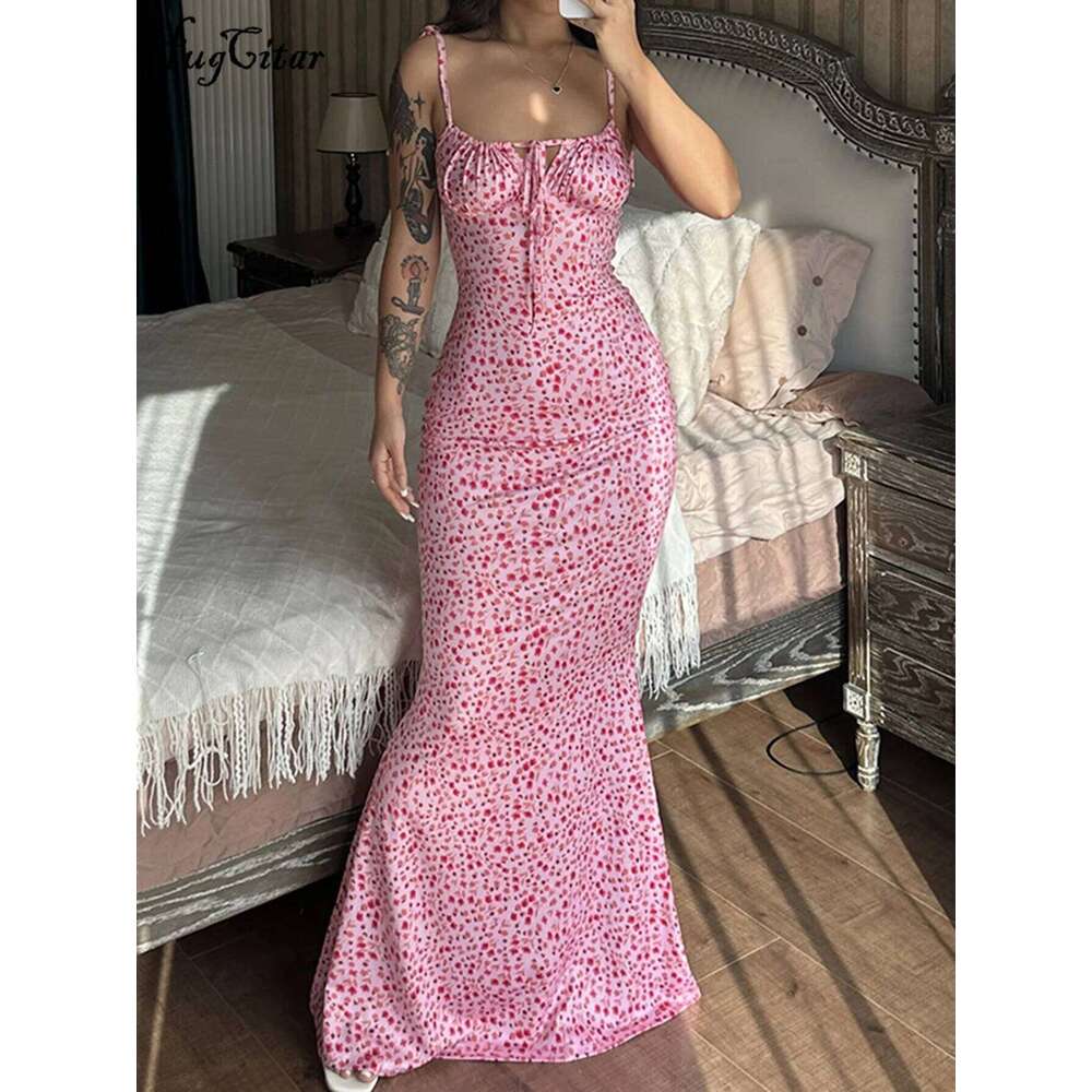 Hugcitar Women Elegant Floral Beach Vacation Bodycon Streetwear Long Dress 2023 Summer Clothes Items For Business C260311