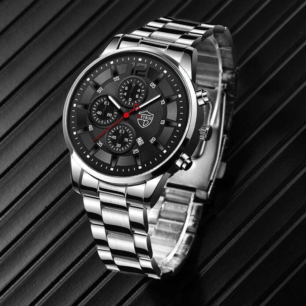 5Pcs/Set Fashion Silver Alloy Men's Set with Date Display Quartz Wrist Watch Mens Set, Gift for Friends