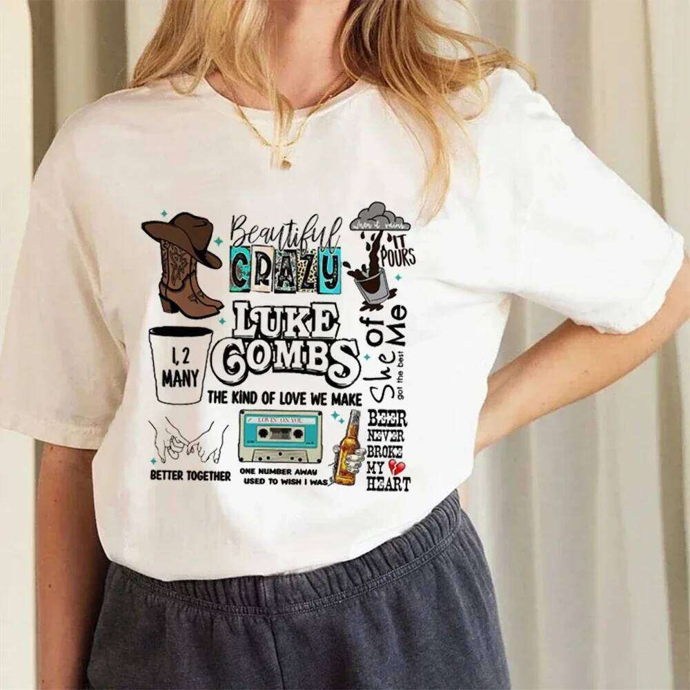 Fashion Luke Combs Country Music T-Shirt Printed Cartoon Trend Versatile Pattern Street Casual Women's Top O-Neck T-Shir Z260312