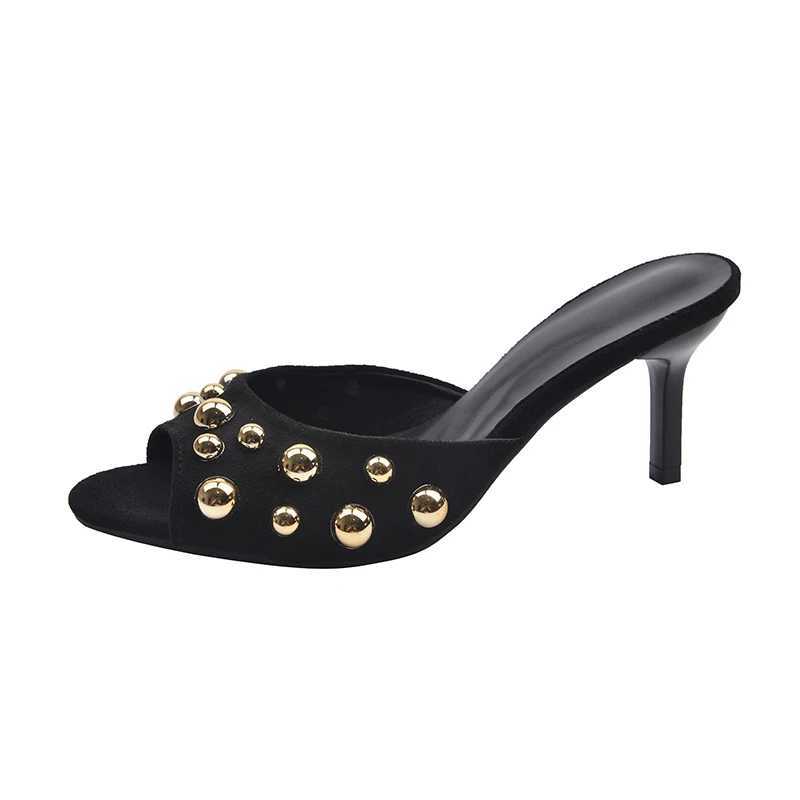 Designer Summer Open Toe Women Slippers Elegant Thin Heels Party Dress Mule Ladies Slides Zapatos De Mujer K260312