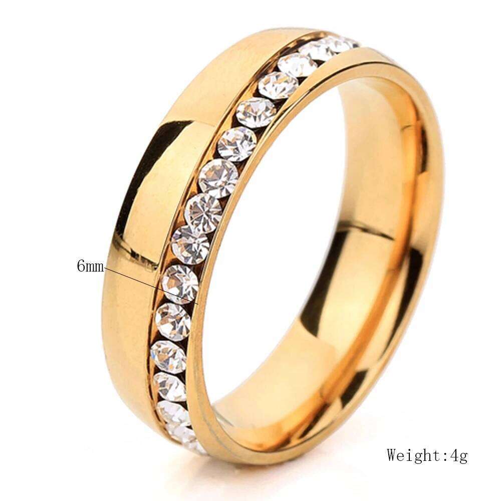 Wholesale Two Color Plated 316L Stainless Steel .1CT Channel-Set Crystal Ring for women or Men H260312