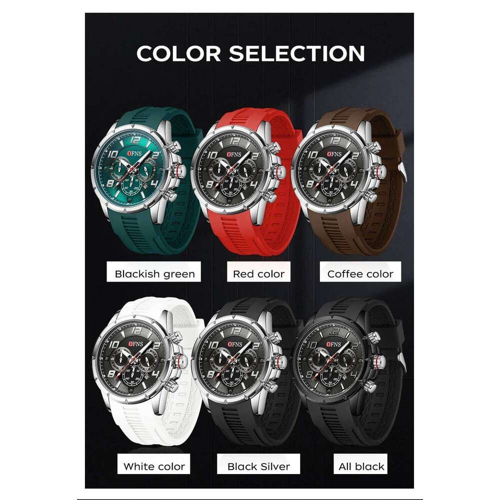 OFNS 8027 Fashion Quartz Watch Men Calendar Business Multifunction Chronograph Wristwatch Waterproof Luminous Sport Watche Male