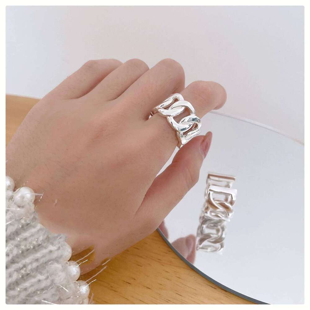 925 Sterling Silver Rings Women Geometric Fine Jewelry Finger Adjustable Simple Chain Hollow Ring For Party Birthday Gift H260312