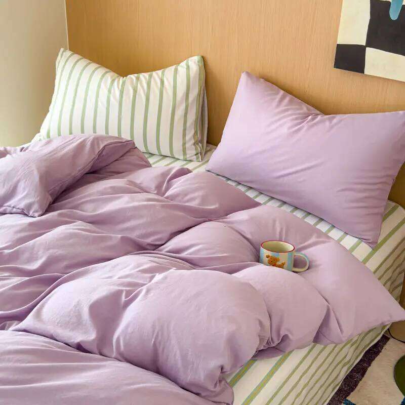 Ins Minimally Purple Striped Bed Sheet Bedding 2025 Four Student Quilt Set Girl Heart Dormitory Three Piece H260312