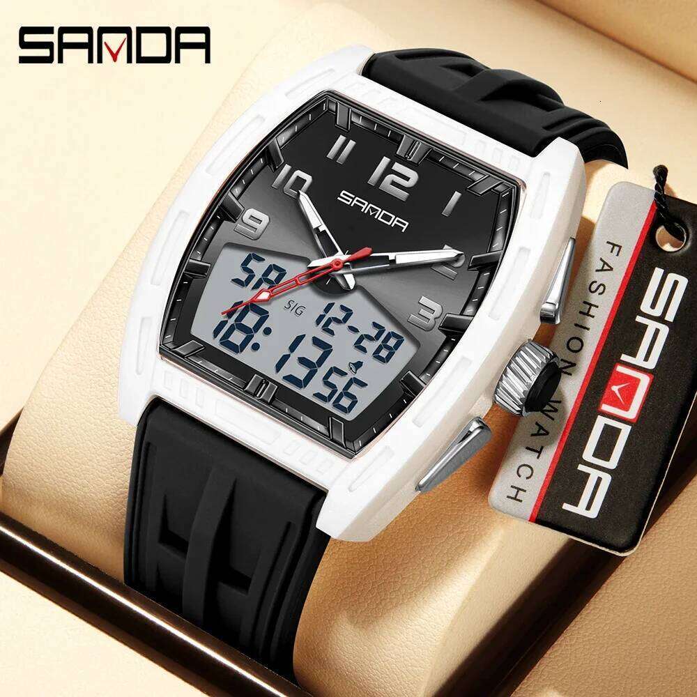 SANDA 6331 Dual Display Sports 5ATM Waterproof Luminous Multifunctional Electronic Quartz Watch Shock and Anti Drop
