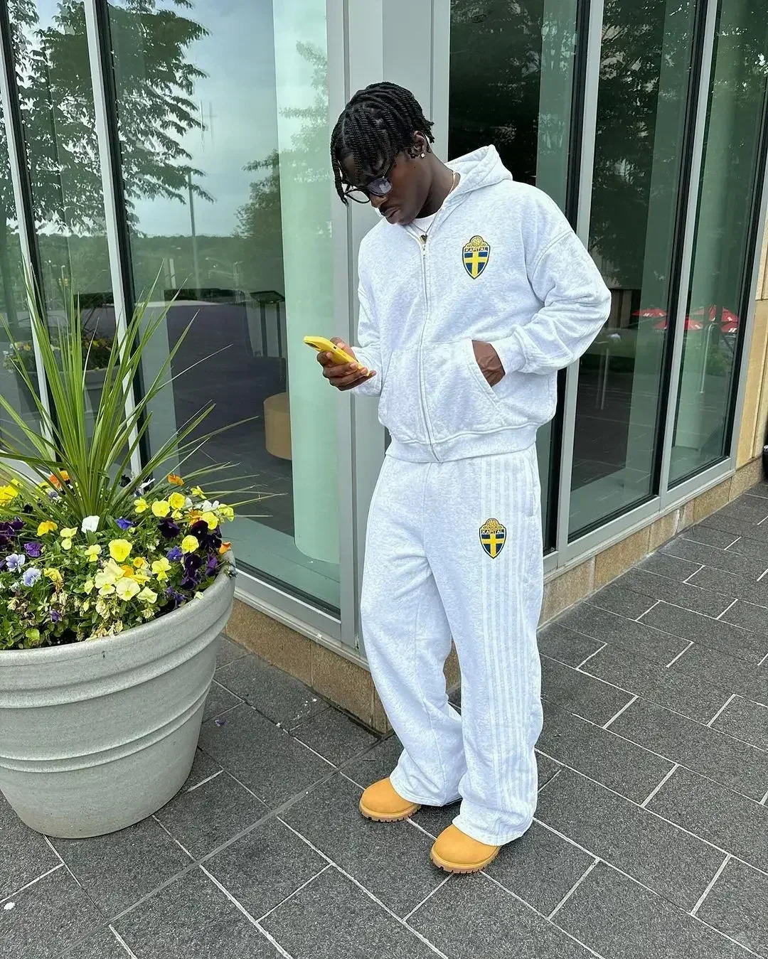 Fashion Retro Stripe Embroidery Zipper Hoodie Sweater Set Mens Two-Piece Set Hip Hood Embroidery Oversized Sweater Mens Set 260311