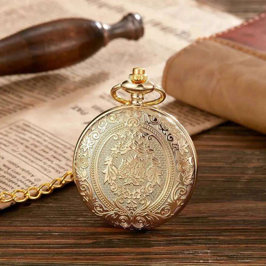 Vintage classic quartz watch exquisite carved flip chain pendant men women pocket watches reloj