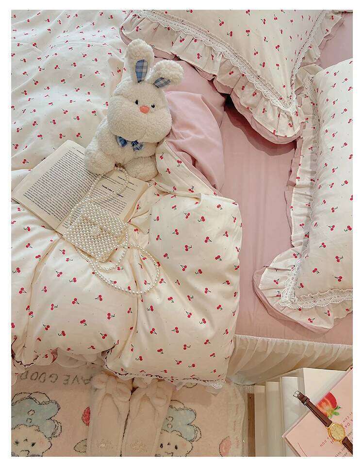 4Pcs Princess Style 100% Cotton 2025 New Girly Heart Lace Bedding Sheet Hat Bed Skirt Duvet Cover 200x230 Four Seasons H260312