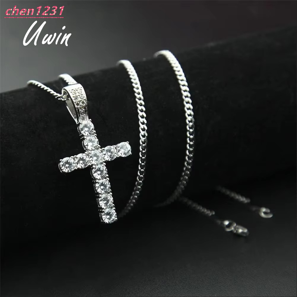 UWIN Wholesale 18K Real Gold Plated Diamond 5A Moissanite Cross Pendant White Gold Plated Bling Cubic MoissaniteVVSia Cross Charm Jewelry