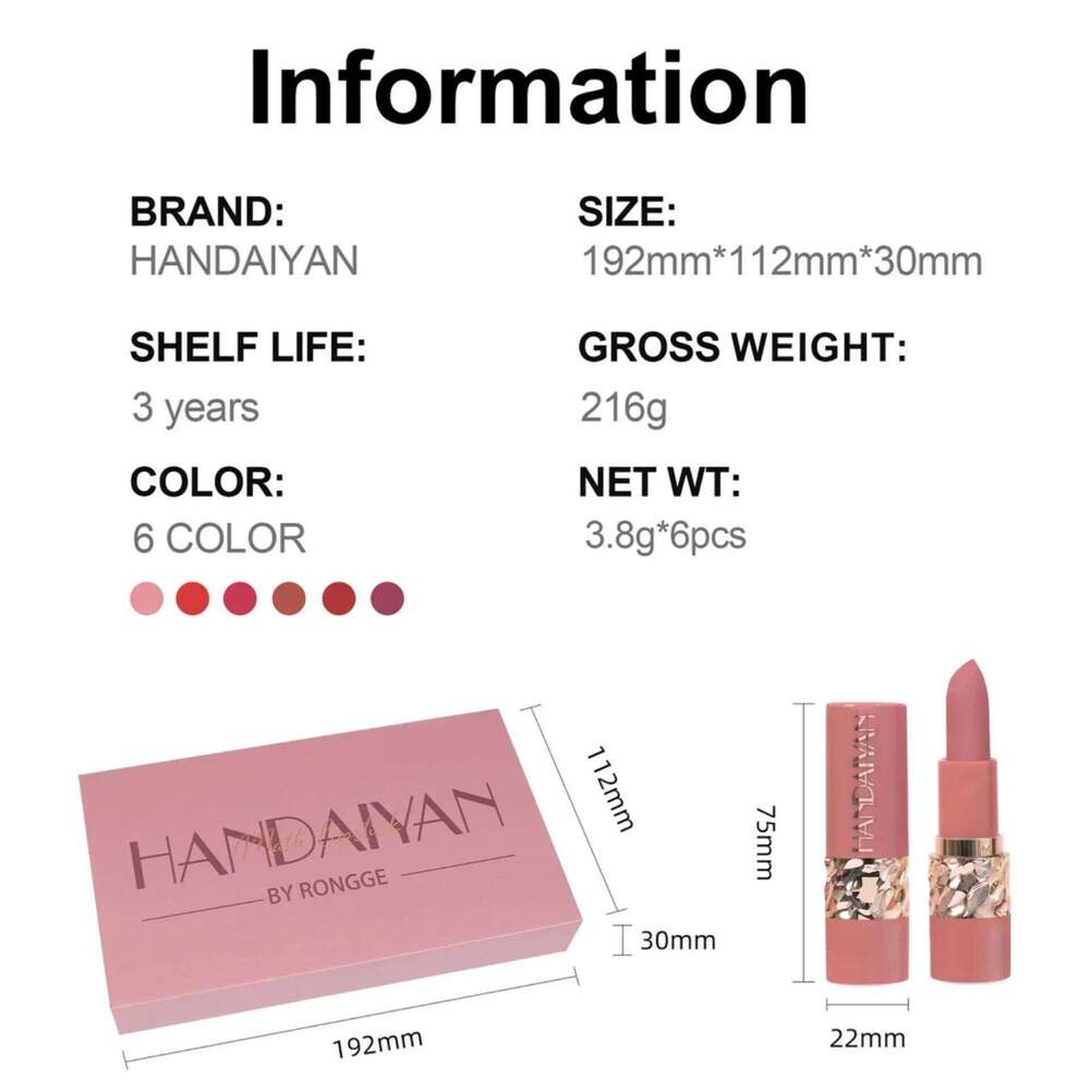 Highly Pigmented Set 6pcs Silky Texture Lipsticks Easy Color Non-drying Matte Lip Stick Long Lasting Lipstick Gift Box W260311