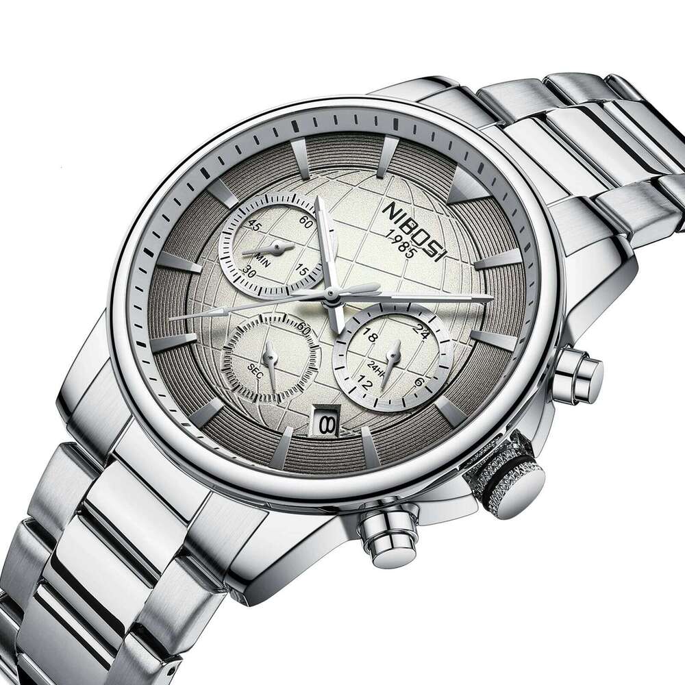 NIBOSI Mens Military Chronograph with Calendar Waterproof Stainless Steel Men's Wrist Watches Analog Quartz Watch