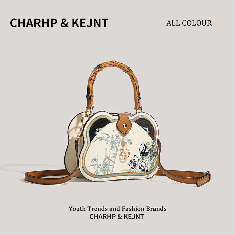 CHARHP&KEJNT Genuine Chinese Style Bamboo Handbag for Women 2026 New Cartoon Panda Single Shoulder Crossbody Bag