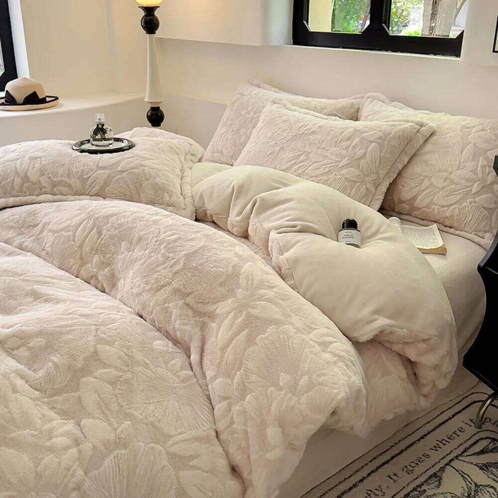 Thickened Jacquard Milk Velvet Bedding Set Winter Warm Quilt Cover Pillowcase Bed Linen Comfortable Soft Home Four Piece Sets H260312
