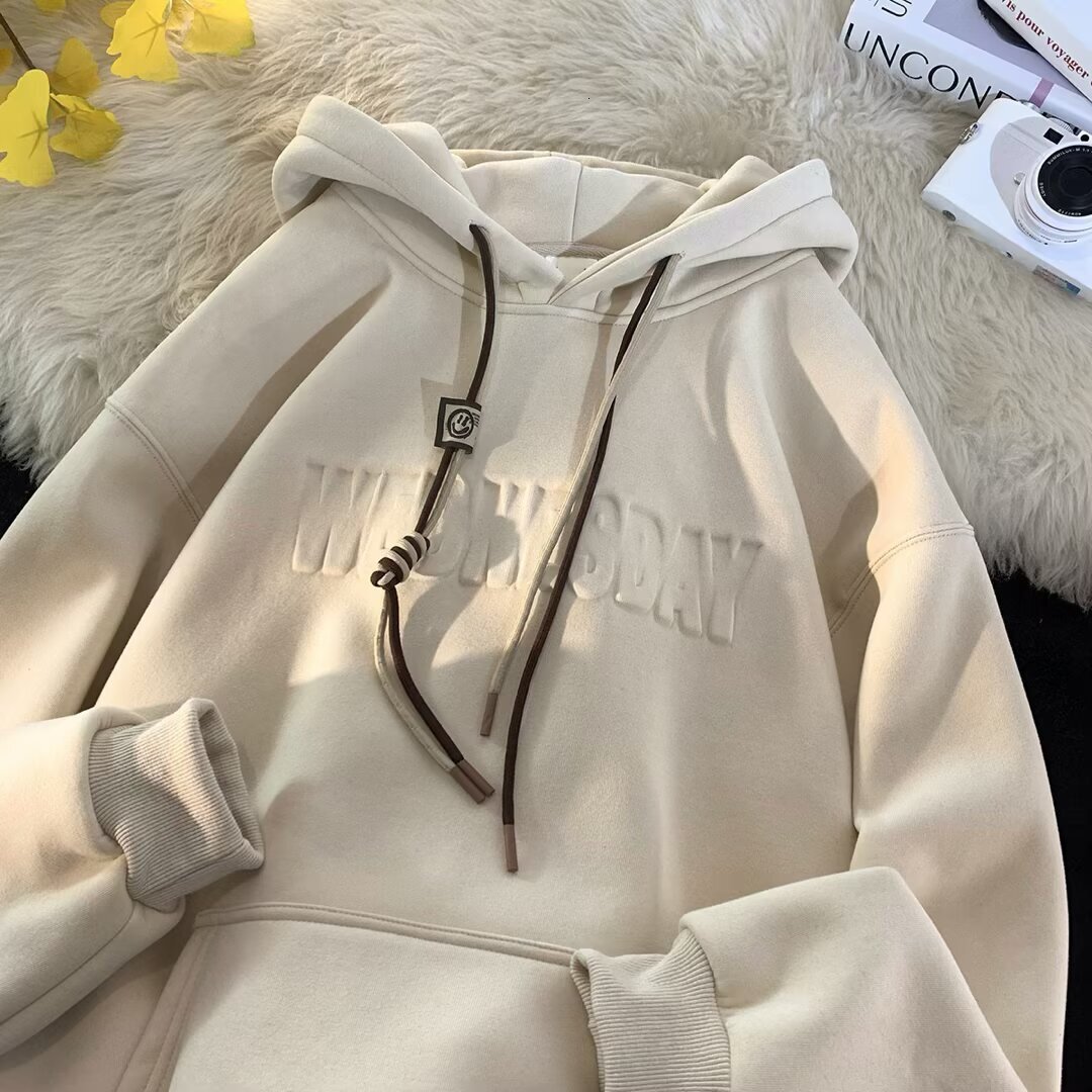 Heavyweight Hooded Sweatshirt For Men Autumn And Winter Trendy Brand Loose Designer Hoodie Fit Fleece-lined Thickened Embossed Jacket
