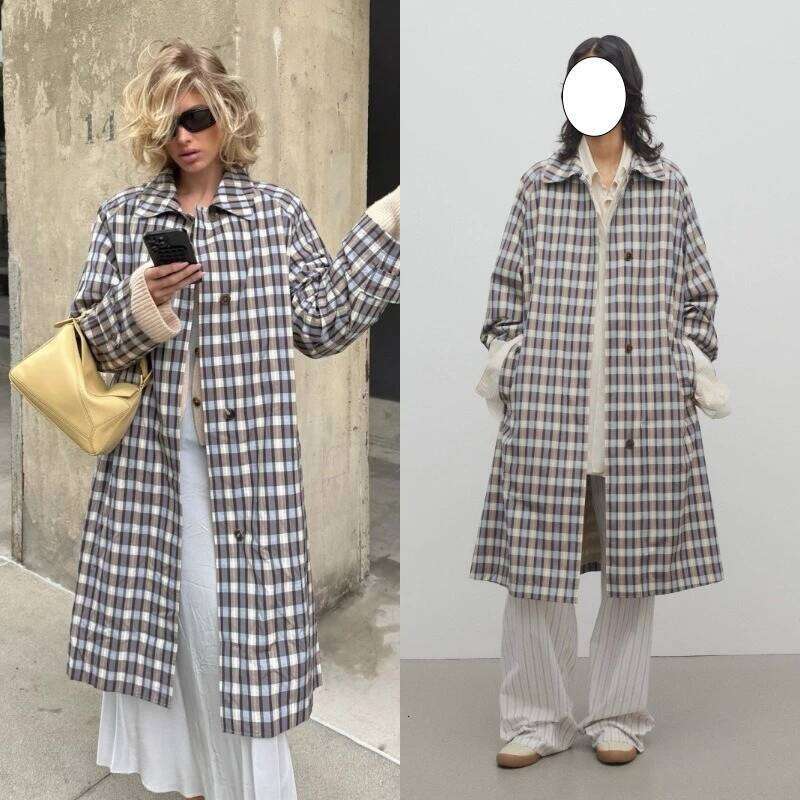 LUXURY Plaid Printed Trench Coat For Women With Vintage Style And Loose Collared Jacket, Autumn/Winter 2025 Asia Size