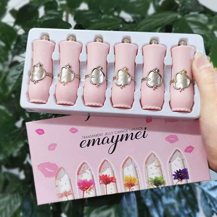 6 Sticks Transparent Moisturize Jelly Dried Flower Temperature Change Crystal Clear Lipstick Set Makeup Cosmetic W260311