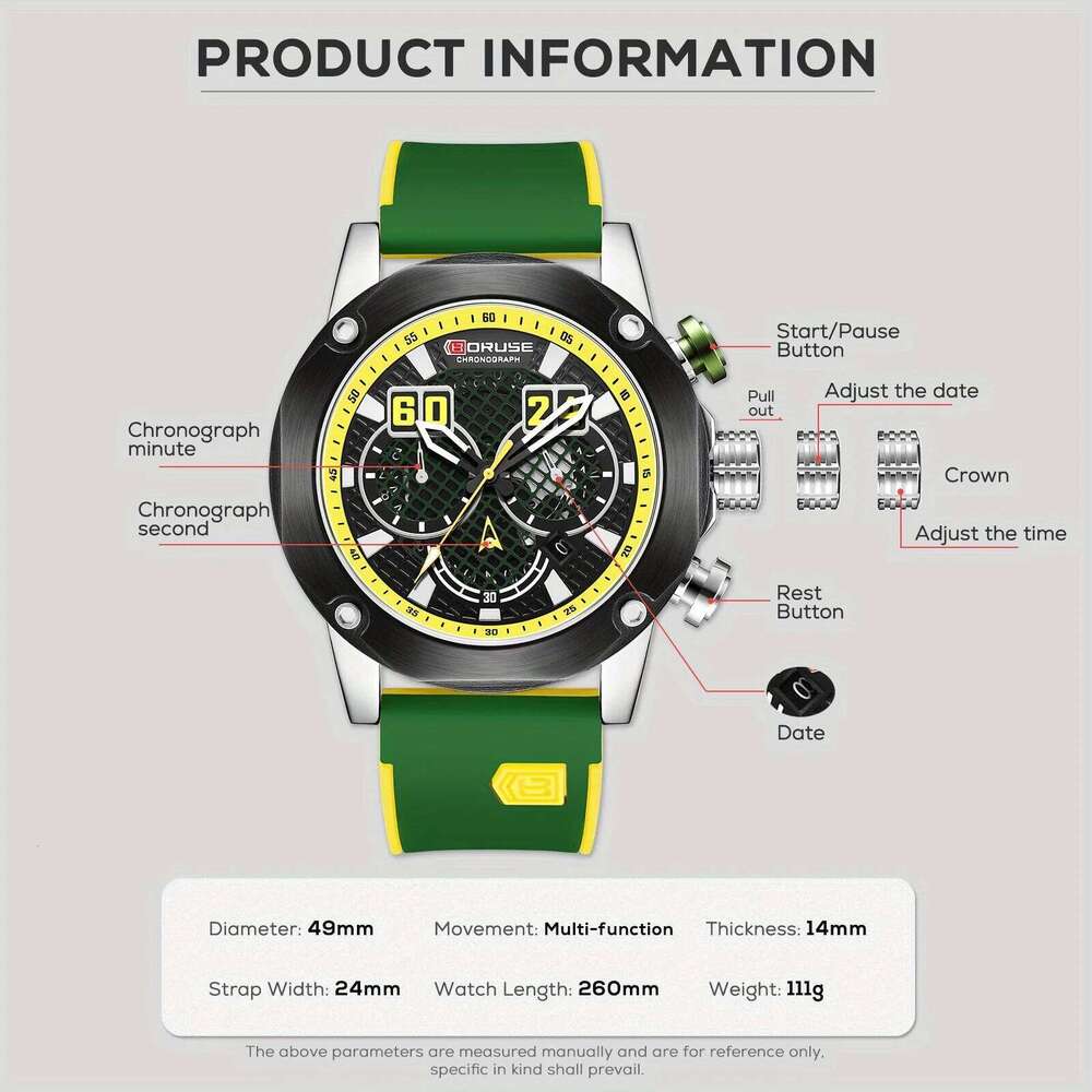 4 PCS SET BORUSE Fashion and Triangle Spearhead Necklace Set, Men's Quartz Waterproof Watch, Luxury Silicone Watch