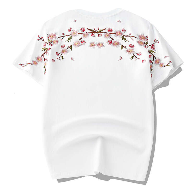 2026 Spring/Summer New Chinese Style Trendy Loose Plum Blossom Embroidered Short T-Shirt For Men And Couples Summer Half Sleeve