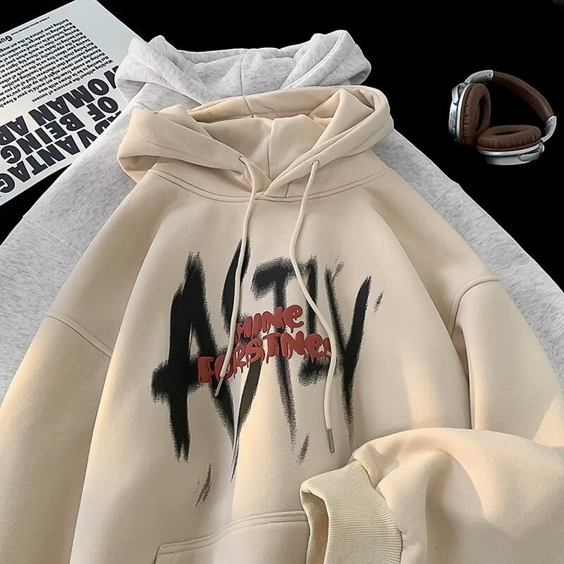 Retro Hooded Sweatshirt For Designer Hoodie Men Autumn And Winter Fleece-lined Heavy-duty Trendy Print Loose Casual Hoodie Jacket