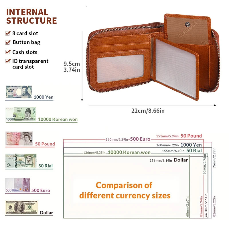 Wallet for men 2024 genuine leather zipper wallet change card bag all-in-one wallet trendy short clip for men 260304
