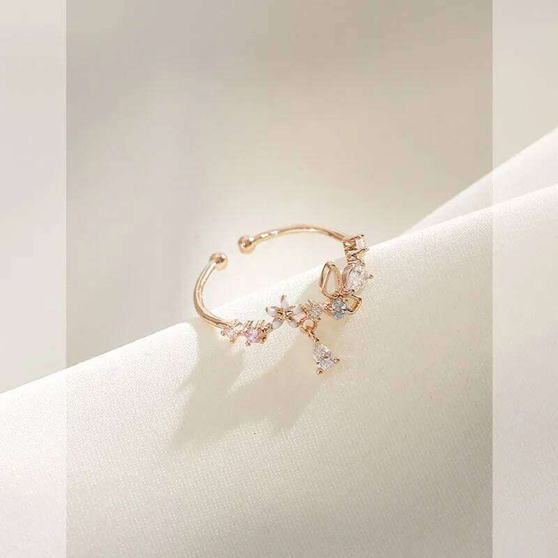 ANENJERY Zircon Flowers Bowkont Adjustable Ring For Women Simple Beautiful Princess Accessories Gift H260312