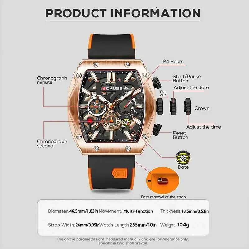 BORUSE 2Pcs/set Fashion Men's Mens Black Orange Silica Strap Necklace And Watch Male Quartz Movement Is The Best Choice