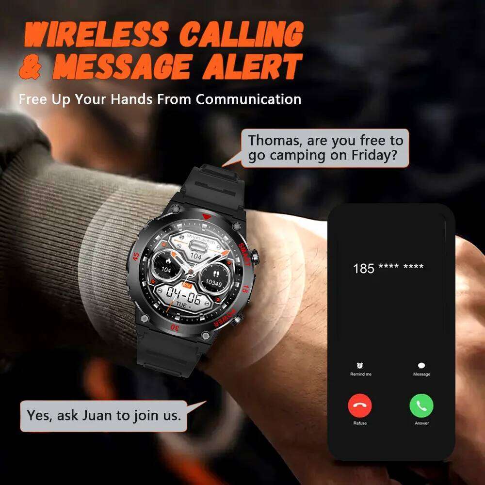 LAXASFIT Bluetooth Call Smart Watch Full Touch Screen Health Monitor Clock With Flashlight Men SmartWatch For IOS Android