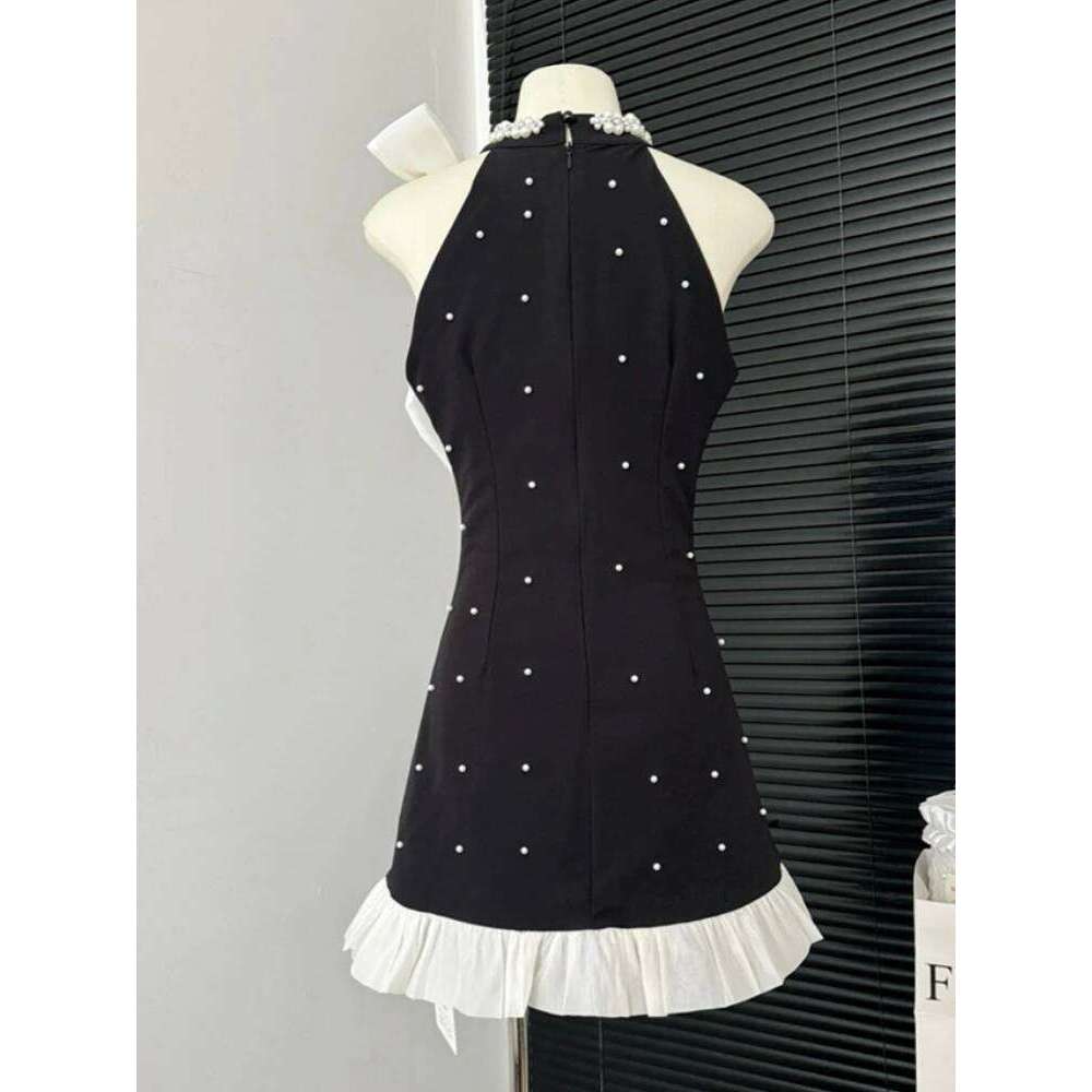 Summer Bow Sweet Party Women Sequin Elegant Strap Mini Dresses Female Korean Fashion Patchwork One Piece Dress 2024 New C260311