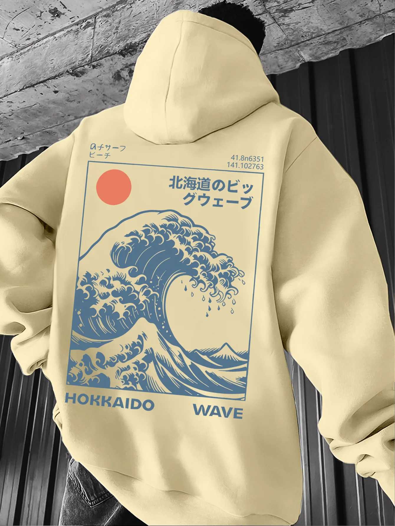 Mens Inspired By The Fresh Wave Sunrise Print Hoodies Casual Fashion Vintage Long Sleeve Hoody Male Japanese-style Hooded M260312