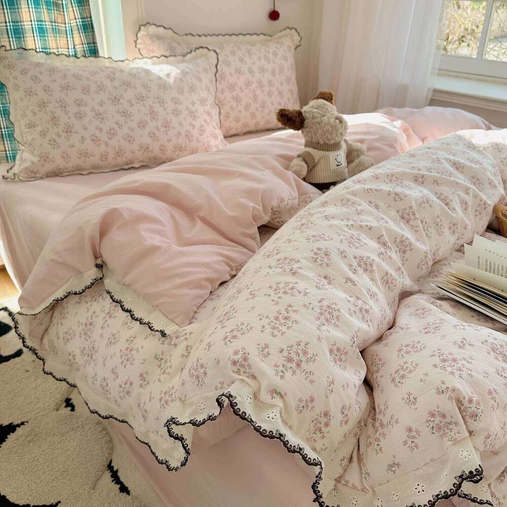 Floral Ruffles Princess Bedding Duvet Cover Pillowcases Bedsheet Skin-friendly Bed Linen Set Girls Room Bedclothes 3/4Pcs H260312