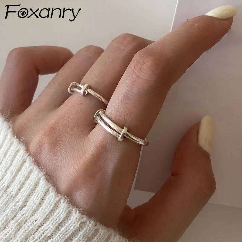 FOXANRY Minimalist Silver Color Rings Couples Gift Trendy Elegant Vintage Adjustable Design Girl Party Jewelry Wholesale H260312