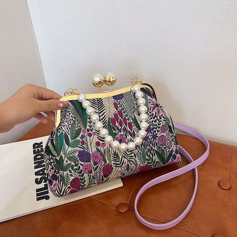Popular floral shell 2026 spring new vintage pastoral style shoulder versatile crossbody women's bag, trendy