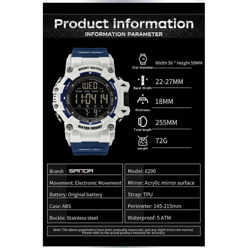 Fashion SANDA 6290 Sports Night Light LED Countdown Alarm Clock Student Electronic Watch 2025