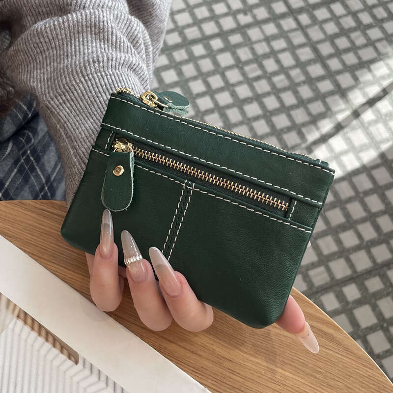 Luxury fashion wallet Vegetable Tanned Simple Zipper Purse For Women Genuine Leather Large Capacity Bank Card Storage Bag Portable Coin Pouch