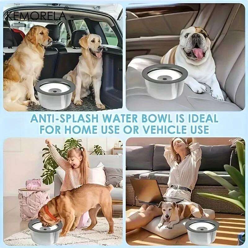 Stainless Steel Dog Bowl with Floating Disk Design, Anti-Spill Non-Wet Mouth Pet Drinking Bowl, Slow Feeder Water Dogs 26Y0312