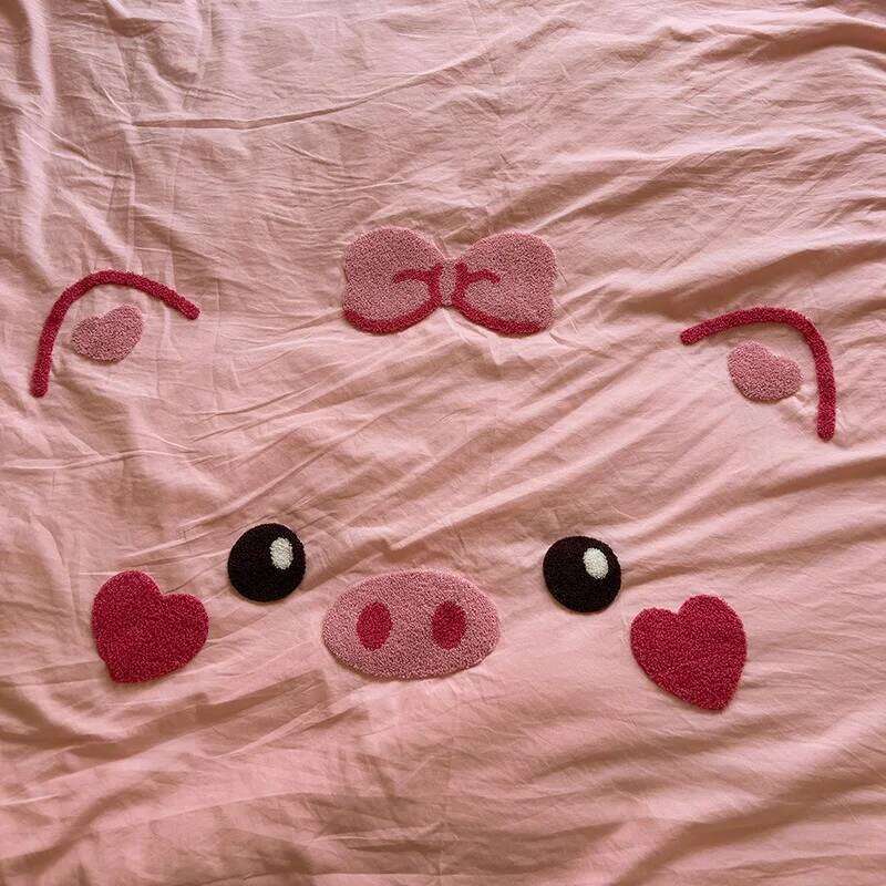 Cute Pig Bedding Set Embroidery No Filler Soft Ins Single Queen Size Duvet Cover Flat Sheet Pillowcase Girls Home Bed Linens H260312