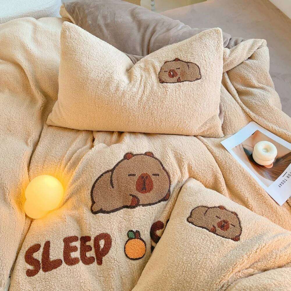 Embroidery Thickened Milk Fleece Bedding Winter Soft Warm Bedroom Decor Quilt Cover Bed Sheet Pillowcase Home Four-Piece Set H260312