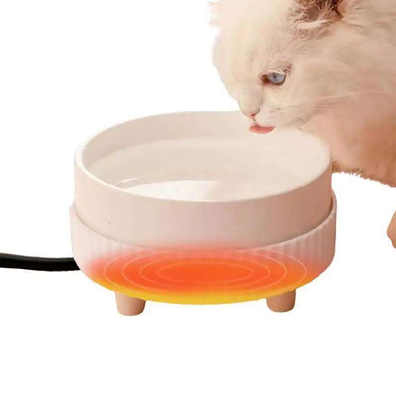 Heated Rechargeable Pet Heating Noiseless Ceramic Bowl Cat Water Fountain Animal Drinking Dispenser 26Y0312