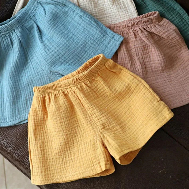 Cotton Linen Kids Girls Shorts Solid color Summer Boys Fivepoint Pants for Childrens Baby Clothing 260311