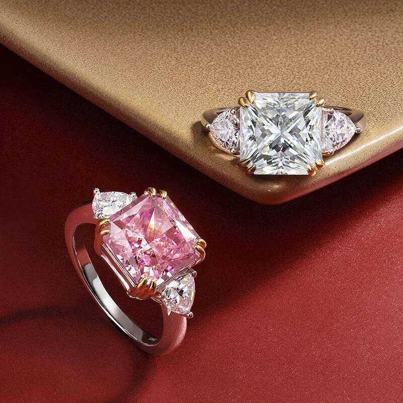 OEVAS 925 Sterling Silver Wedding Ring For Women Luxury 10*10MM Yellow Pink White Zircon Gemstone Rings Fine Jewelry Wholesale H260312