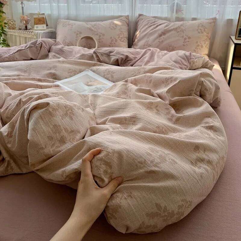 2025 new class A high gram weight linen raw hemp four-piece jacquard quilt cover bed sheet student dormitory three-piece set H260312