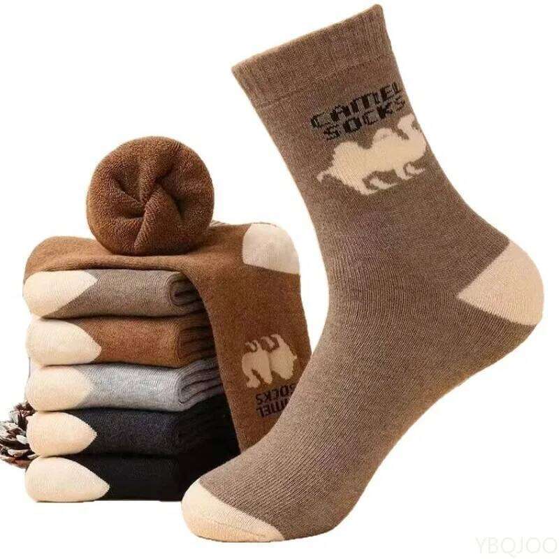 5Pairs Simple Thick Wool for Men Soft Warm Winter Mid Tube Plush Sports Socks Skiing Hiking Gray Khaki Women Z260312